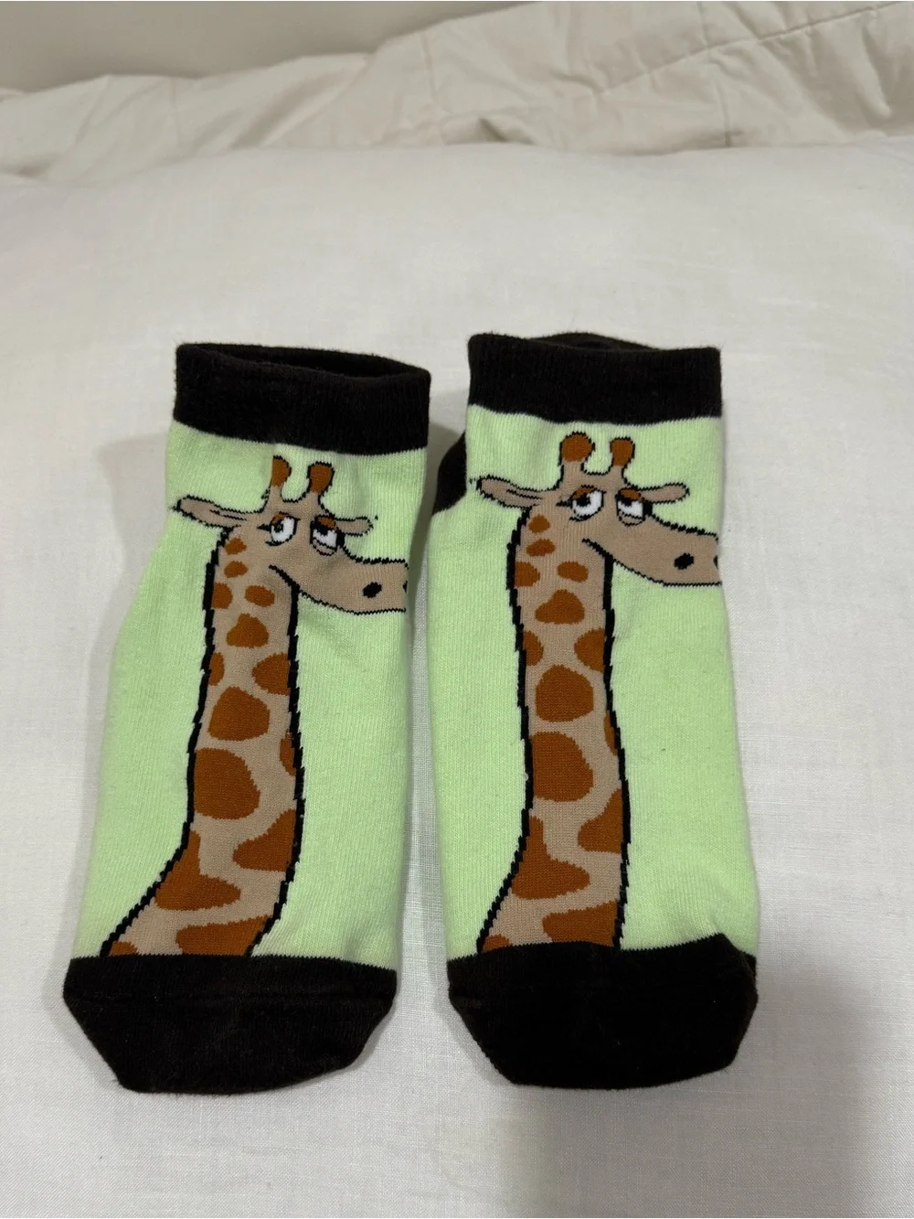 Giraffe Print Ankle Socks in Mint Green and Brown